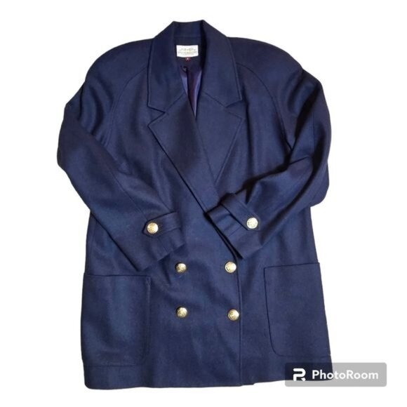 VTG Susan Bristol Navy Blazer Sz 8 Double Breasted Merino Gold Buttons Nautical - Picture 1 of 12